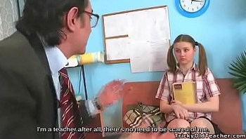 Shy girl came to her teacher for help, but he turned out to be a pervy old man. Young girl was persuaded to suck teacher