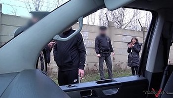 Hardcore action in driving van interrupted by real Police officers