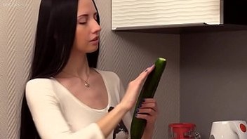 Russian real teen Veronica Snezna in the kitchen amateur solo