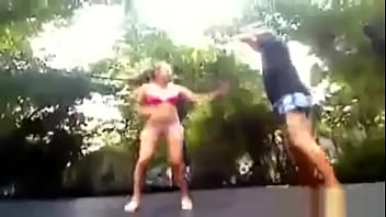 feigning Brother and sister trampoline sex