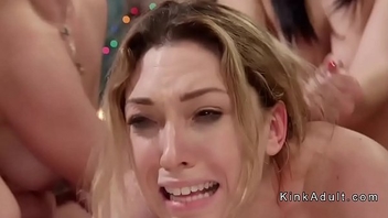 Hot blonde lesbian anal gangbanged