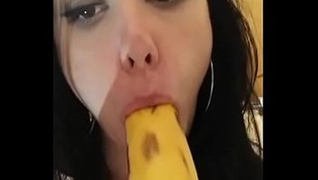 Horny homemade slut choking on a banana