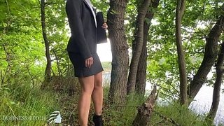 business woman rough public sex in the forest - rip her white blouse