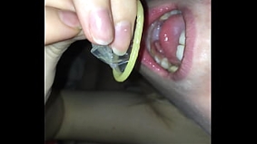 swallowing cum from a condom