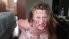 Big fat worthless pig degrading herself