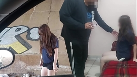 Old man and young slutty girl! He sees her under a bridge collecting trash and offers her money to fuck her without a condom