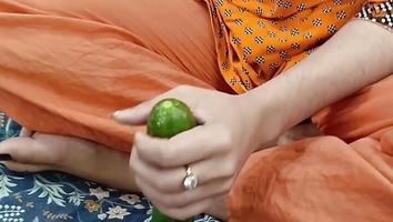 Pakistani Housewife Inserting Large Cucumber in Her Tight Pussy