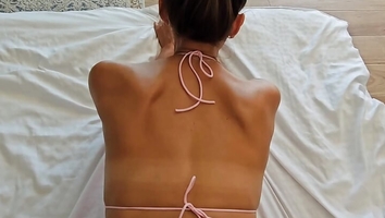 Stranger in a Pink Swimsuit Passionately Pushes Herself on a Cock