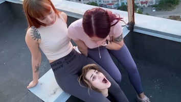 Lezdom Public Spitting and Smoking Humiliation with Double Domme