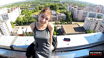 Public Tit Flashing - Full Eye Contact Blowjob and Cum Walk on Tits