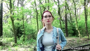 German Scout - College Redhead Teen Lia in Public Casting