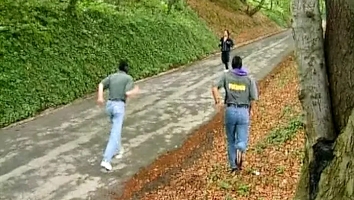 Redhead German woman getting fucked by three random dudes in the woods