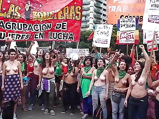 Topless Argentinian protesters with big boobs