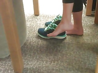 Candid Brunette Feet Foot Airing at College Library