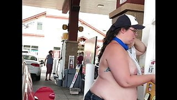 Topless at the gas station